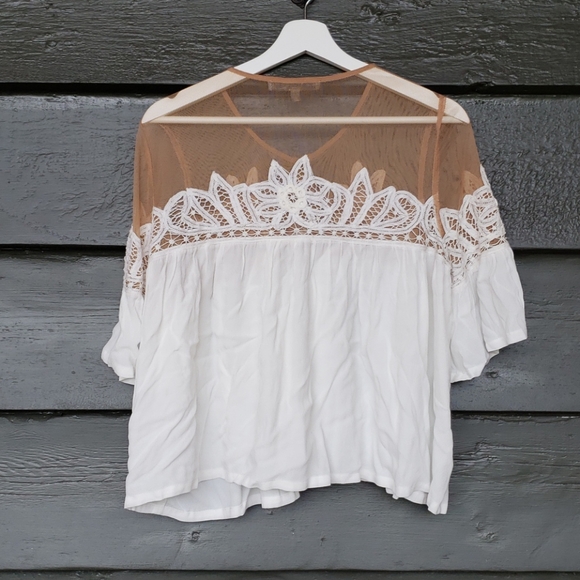 FOR LOVE & LEMONS White Lace Mesh Carmine Blouse L - Picture 7 of 15
